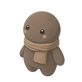The resident: a small, round figure in a chunky knitted scarf